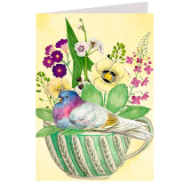 Dove and Flowers in a Teacup Card ~ England